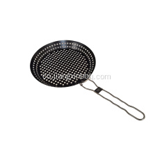 Wok à griller rond antiadhésif avec manette pliante